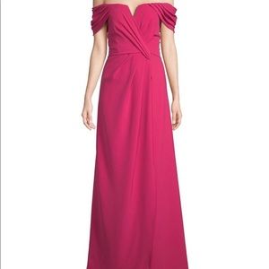 Rene Ruiz Off-The Shoulder Berry Floor-Length Gown